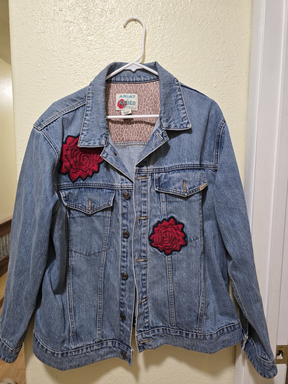 Ariat Rideo Quincy Collab Light Blue Denim Jacket with Red Rose Appliqués